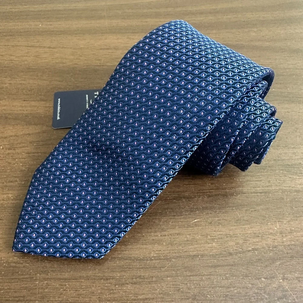 Charles Tyrwhitt Classic Slim Necktie Royal Blue Pink Geometric Sets Silk Mens